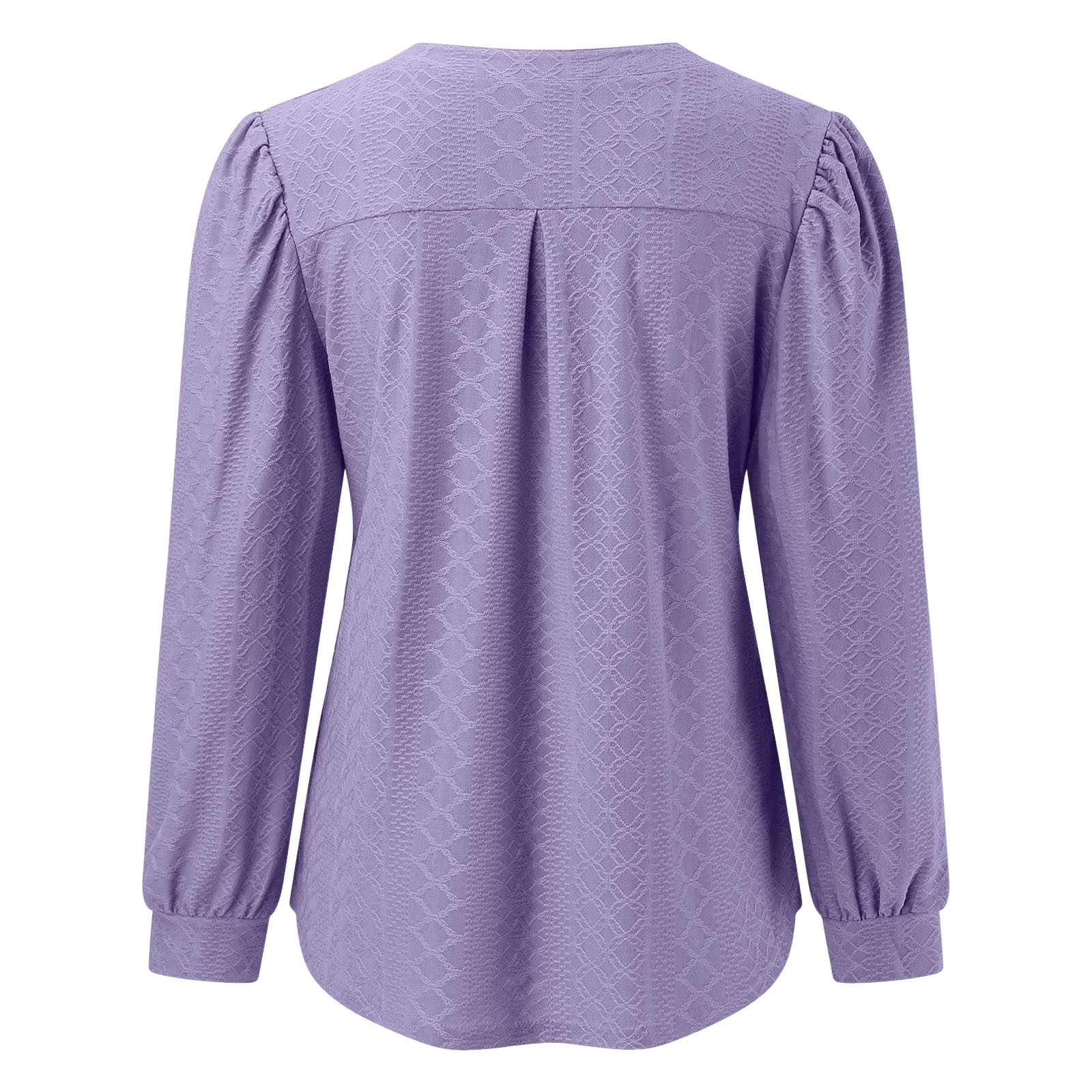 thumbnail image 5 of Top de manga larga con cuello en V y tejido jacquard para mujer - Camiseta holgada de color liso, 5 of 6